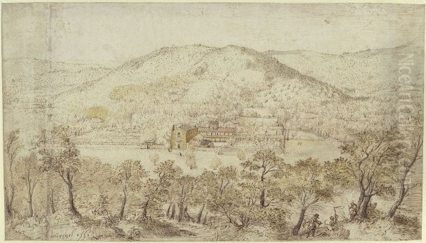 Southern hilly landscape with convent buildings Oil Painting by Pieter Brueghel the Elder