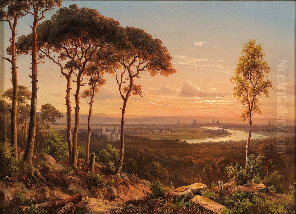 A View of Dresden at Sunset Oil Painting by Johann Anton Castell