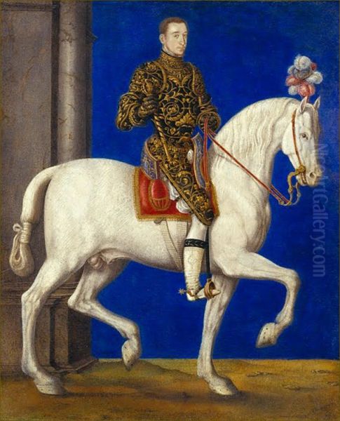 Equestrian portrait of Dauphin Henry II Oil Painting by Francois Clouet
