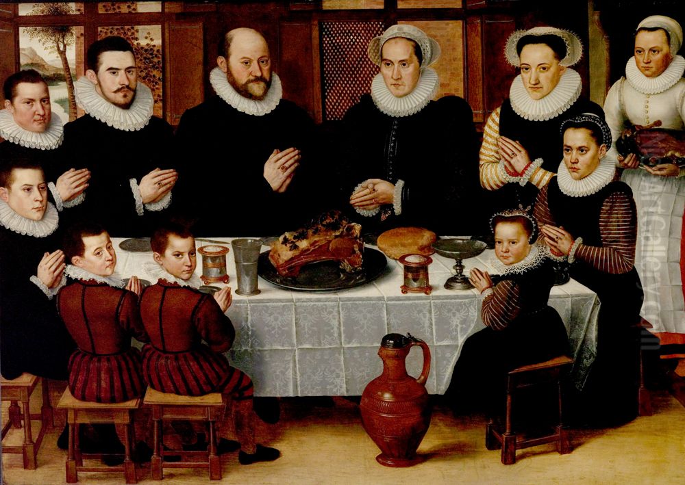 A Family Saying Grace before a Meal Oil Painting by Antoon Claeissens