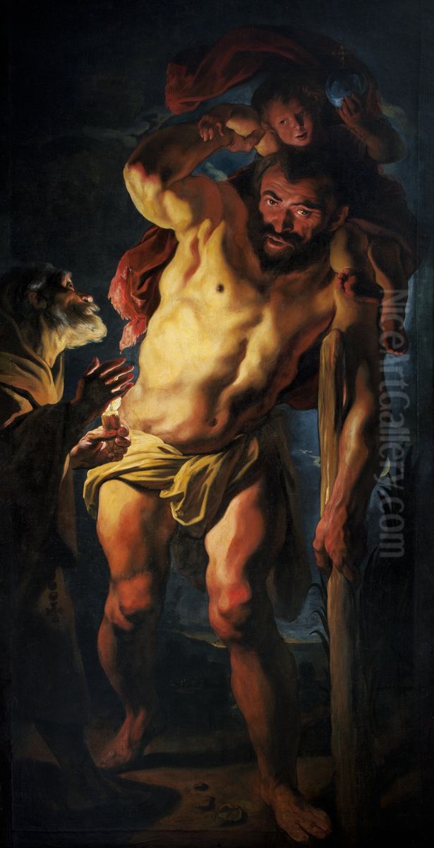Saint Christopher Carrying the Christ Child Oil Painting by Jacob Jordaens