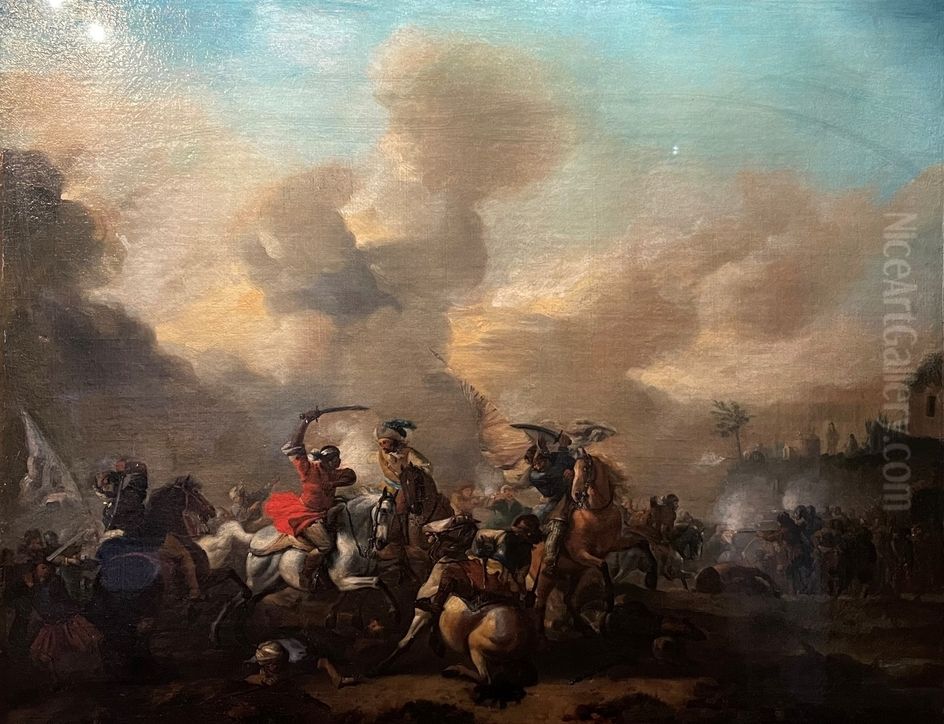 A Battle Scene Oil Painting by Philips Wouwerman