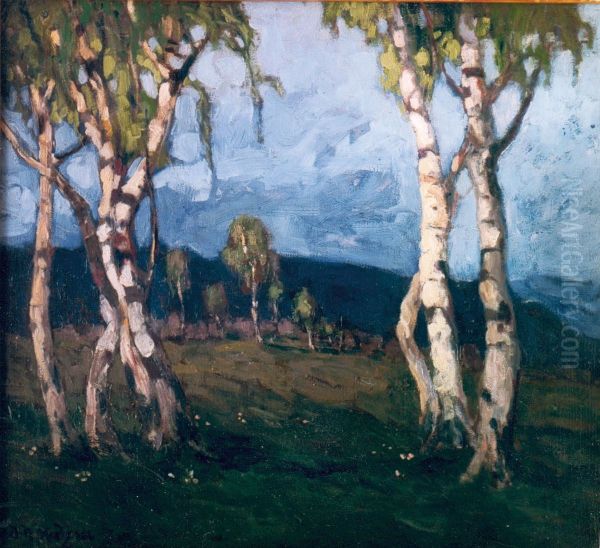Landschaft_mit_Birken Oil Painting by Artur Nikodem