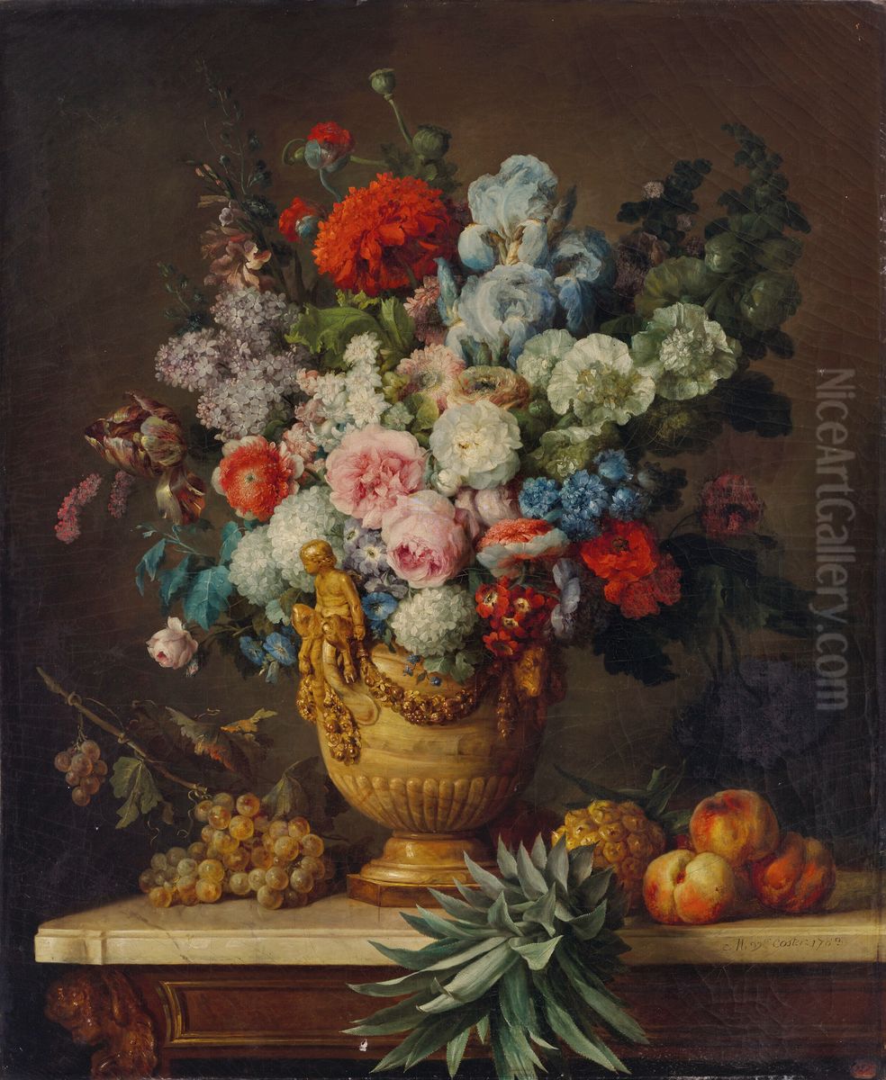 Still Life with Flowers in an Alabaster Vase and Fruit Oil Painting by Anne Vallayer-Coster