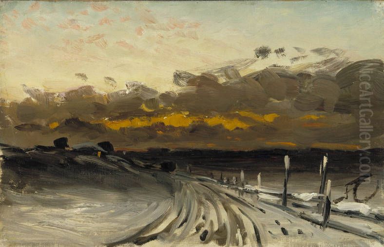 Winter Landscape, Sunset Oil Painting by Fanny Churberg