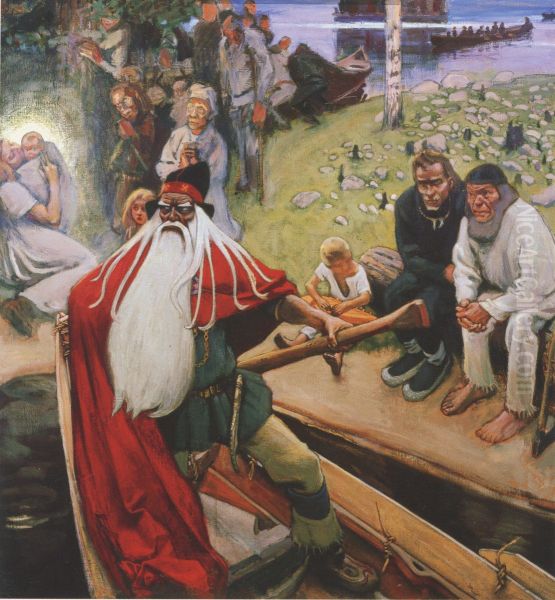Vainamoinen forlater Kaleva Oil Painting by Akseli Gallen-Kallela