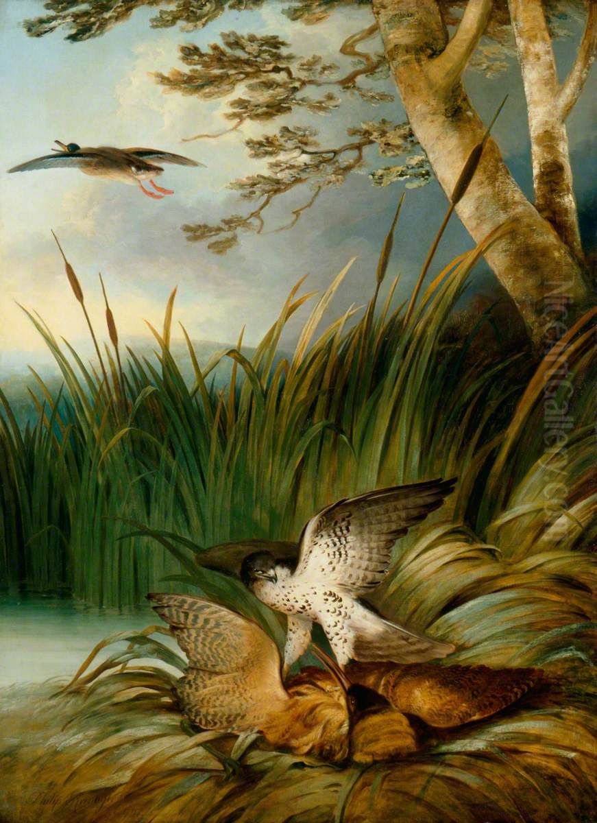 Harrier Killing a Bittern Oil Painting by Philip Reinagle