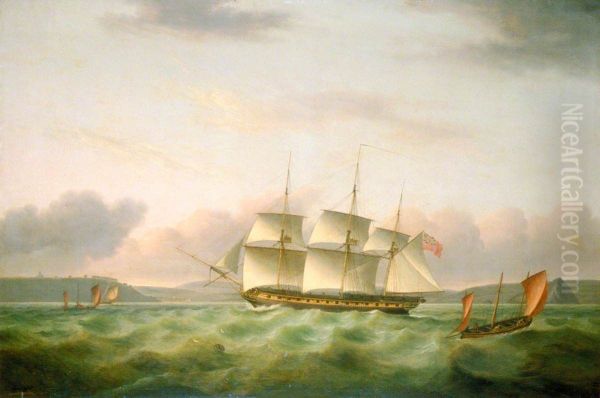 HM Frigate 'Endymion' off Plymouth Mewstone Oil Painting by Thomas Luny