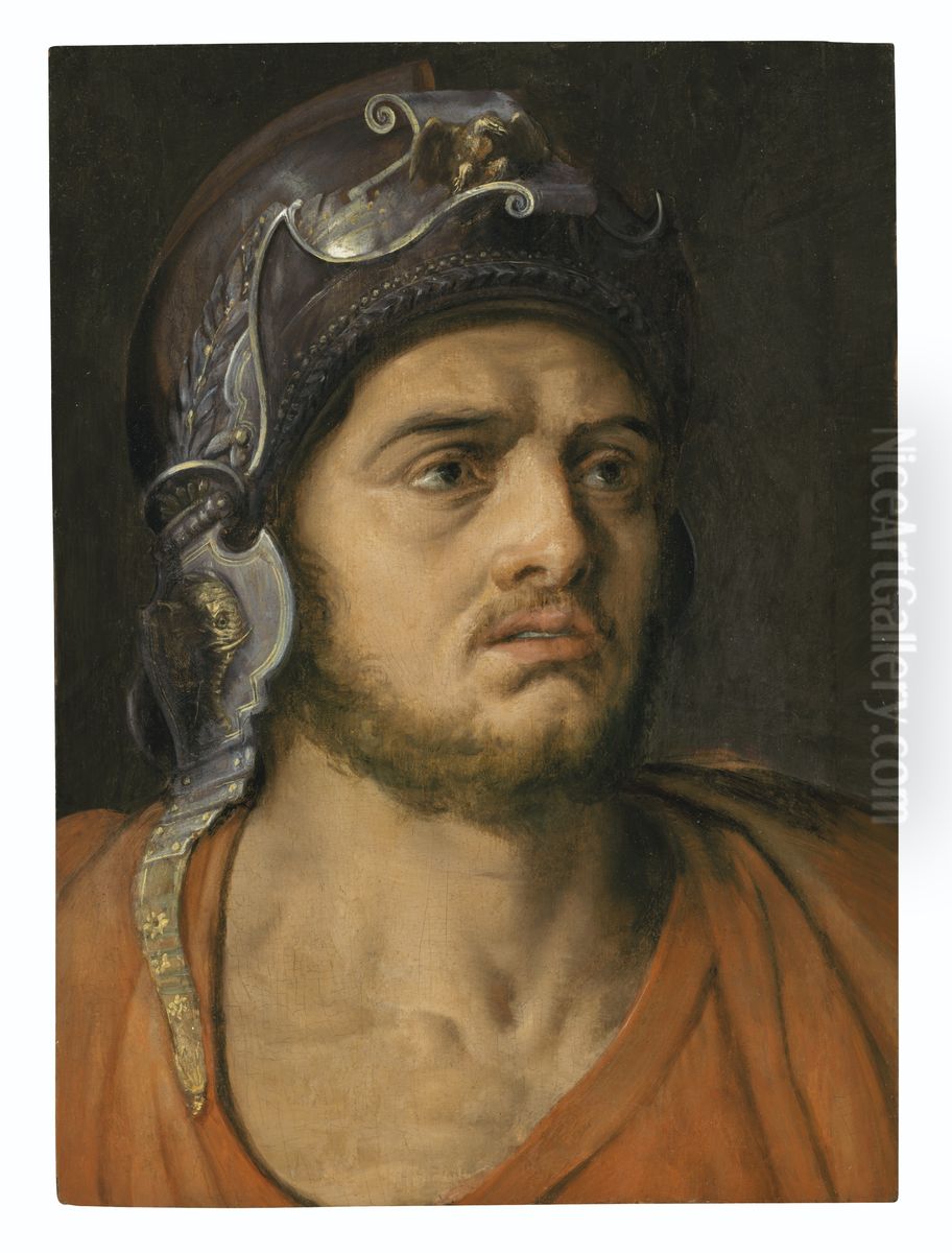 Head of a man in a helmet (Mars) Oil Painting by Frans Floris I Head of a man in a helmet (Mars) Oil Painting by Frans Floris I