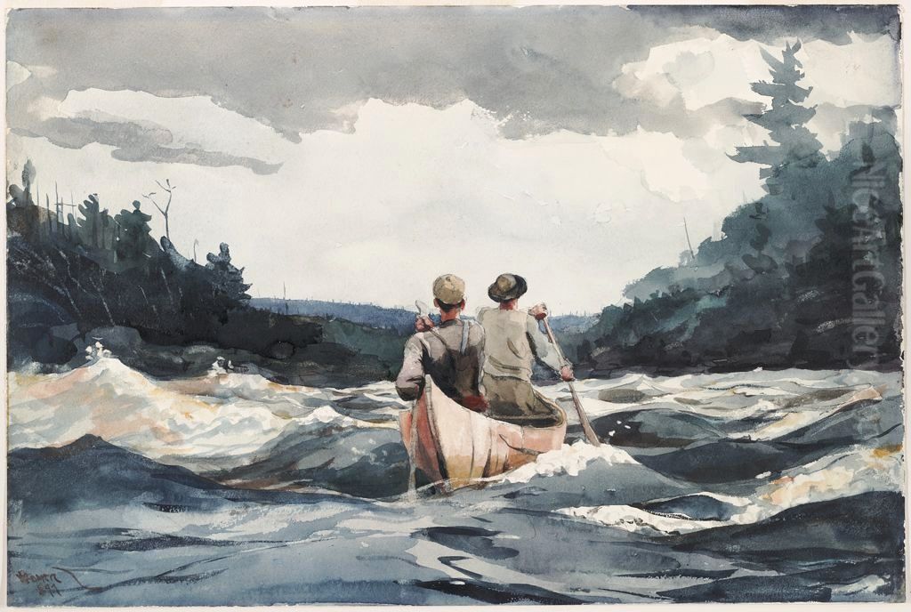 Canoe in Rapids Oil Painting by Winslow Homer