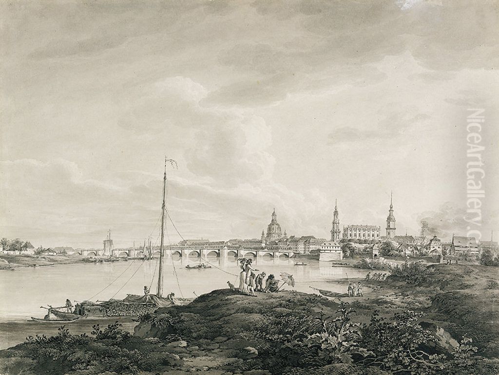 View of Dresden Oil Painting by Adrian Zingg