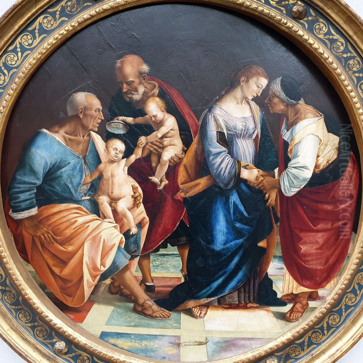 The Holy Family with Zacharias, Elisabeth and St. John the Baptist as a child Oil Painting by Luca Signorelli