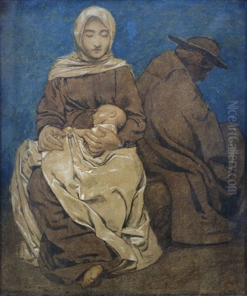 The Rest on The Flight into Egypt Oil Painting by Hans Thoma