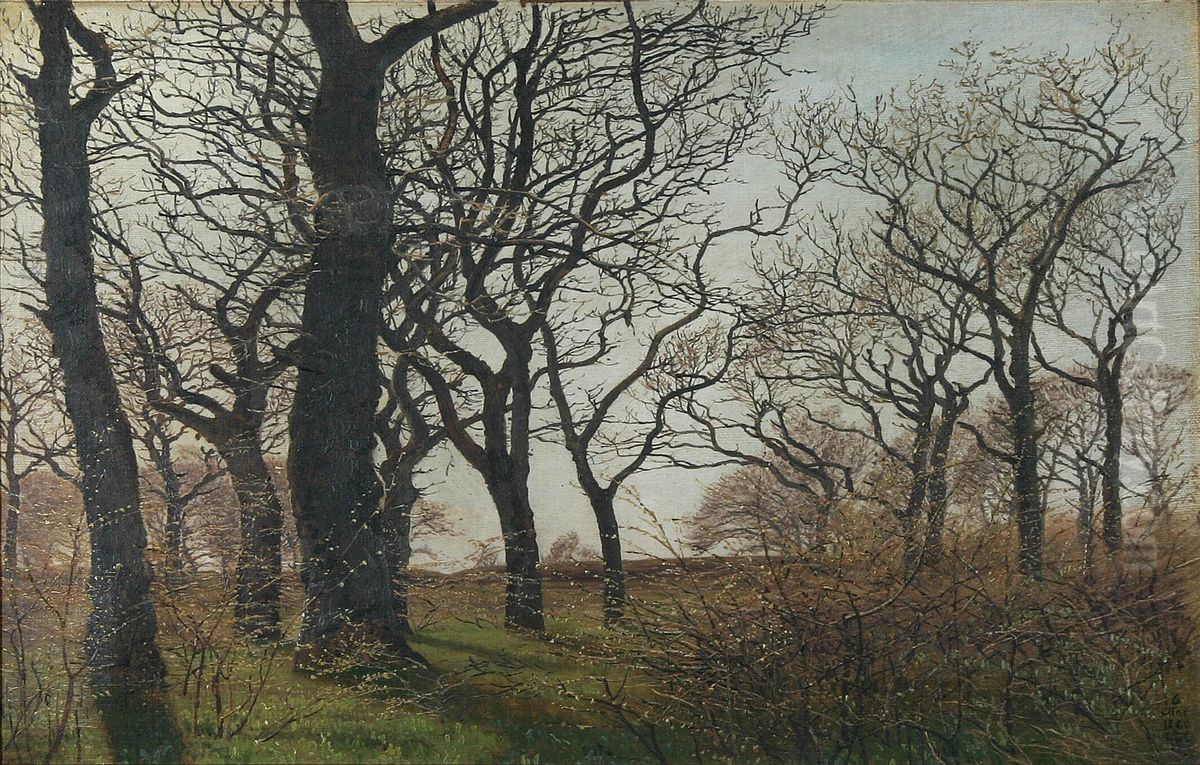 Lysning i skoven ved forarstide. Oil Painting by Janus Andreas Bartholin La Cour Lysning i skoven ved forarstide. Oil Painting by Janus Andreas Bartholin La Cour