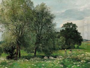 Sommereng med born, der plukker blomster.