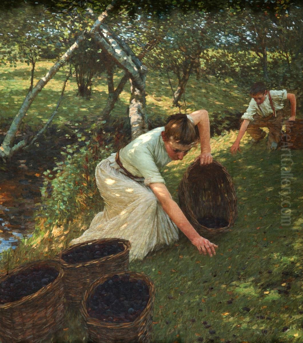 Gathering Plums Oil Painting by Henry Herbert La Thangue