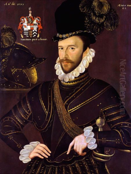 Portrait of Richard Drake (1535-1603) Oil Painting by George Gower