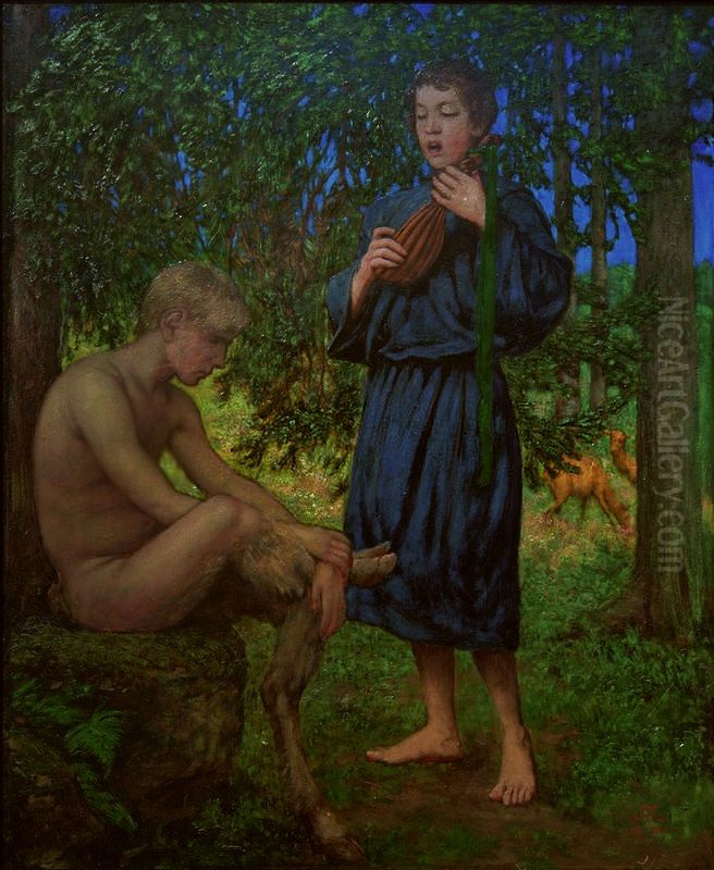 Faun und Jungling Oil Painting by Hans Thoma