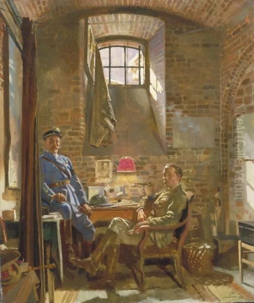 Captain R. Maude, Department of the Army, Provost Marshal General, Awarded the Croix de Guerre by the French Authorities, and Colonel Du Tiel, Commandant d'Armes, Amiens Oil Painting by William Orpen