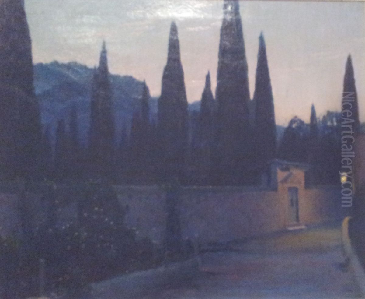 Entrada al cementiri de Soller a la nit Oil Painting by Santiago Rusinol i Prats
