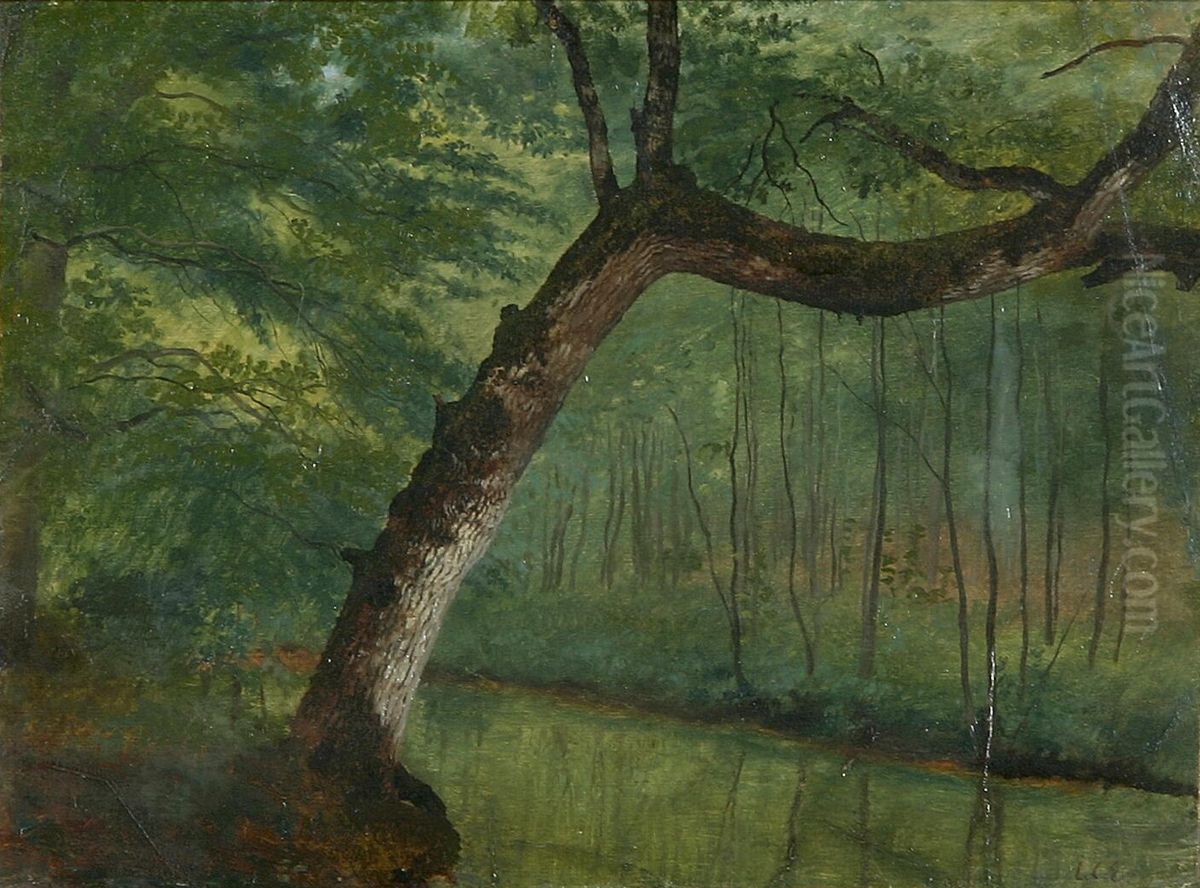 En skovso. Oil Painting by Janus Andreas Bartholin La Cour