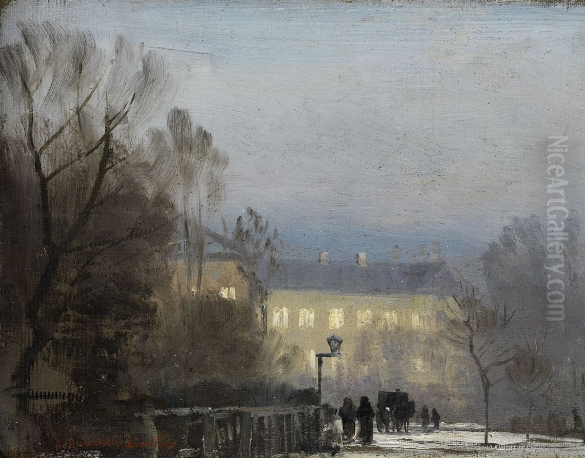 Aftenstemning i byen. Oil Painting by Anders Andersen-Lundby