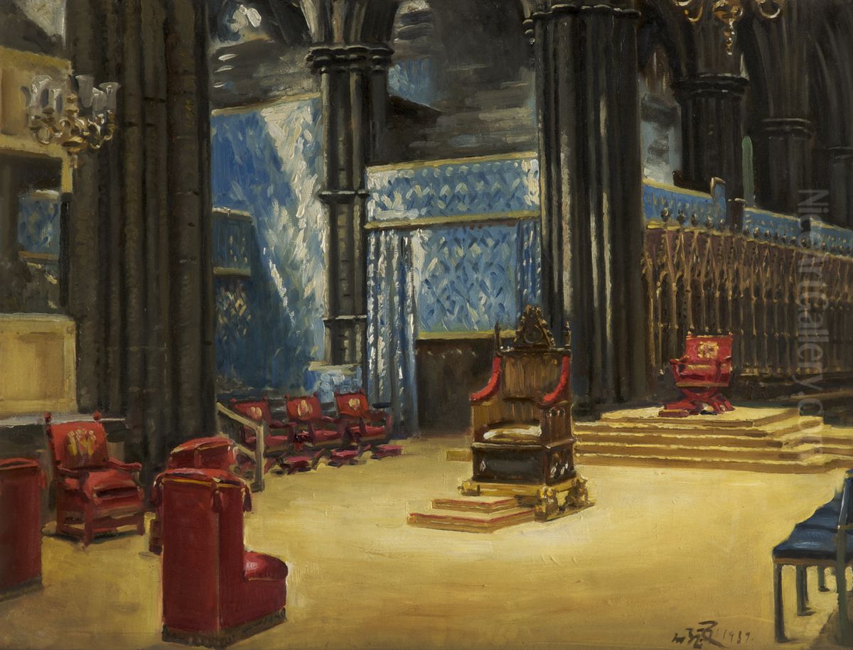Interior of Westminster Abbey, Arranged for the Coronation, 1937 Oil Painting by William Bruce Ellis Ranken