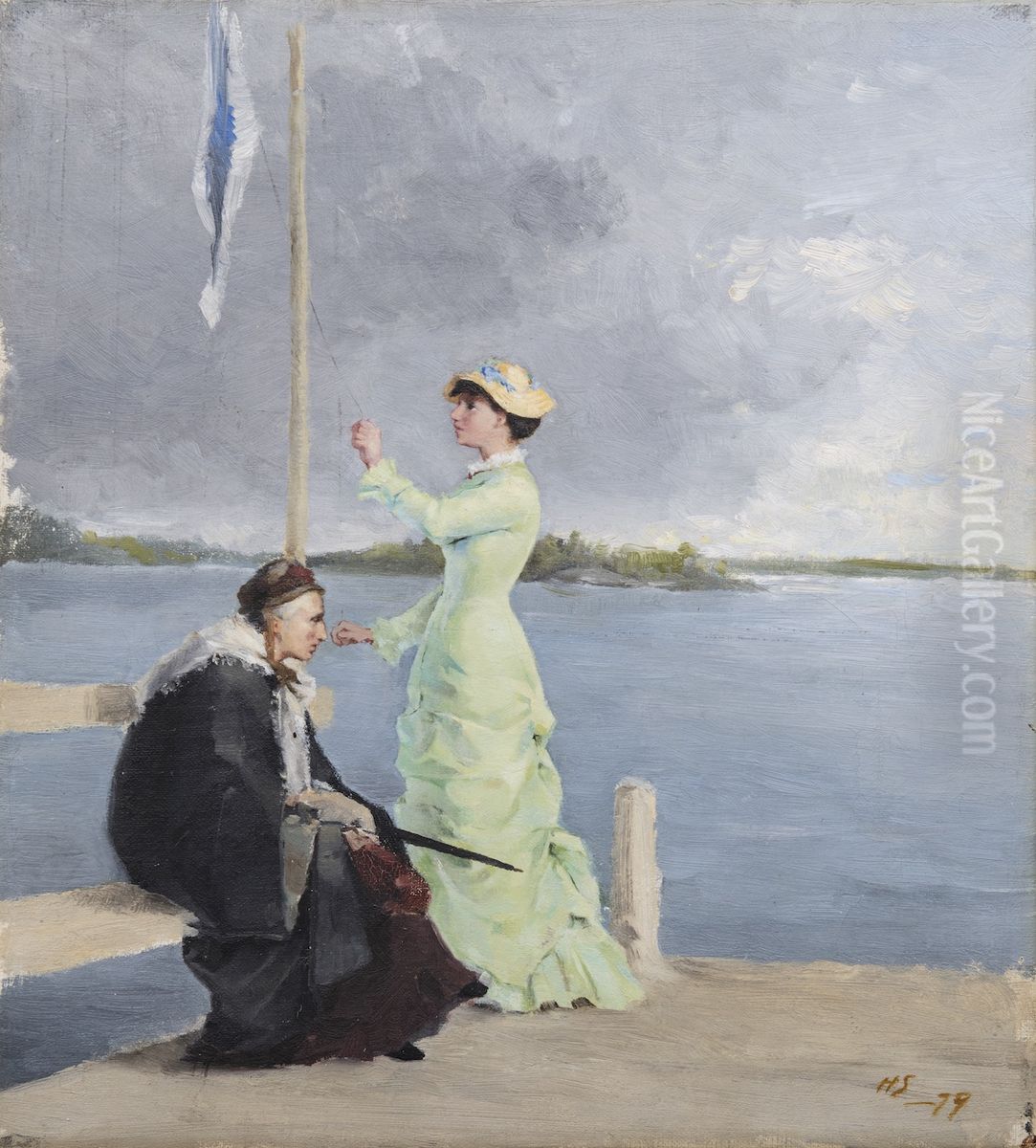 On the Jetty Oil Painting by Helene Schjerfbeck