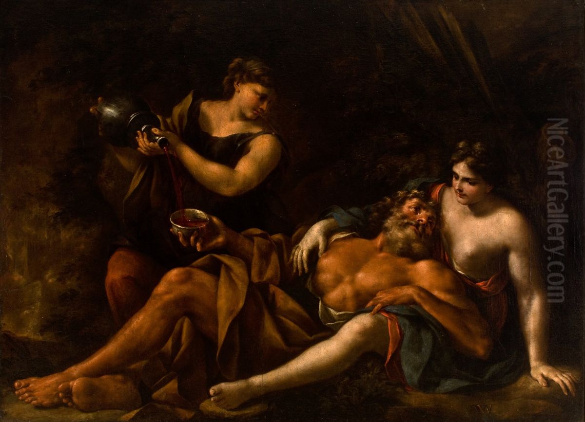 Loth and his daughters Oil Painting by Andrea Vaccaro