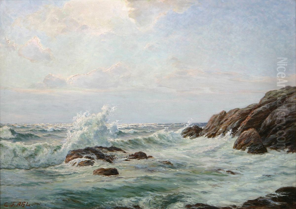 A coast with rocks and surf. Oil Painting by C. F. Ahl
