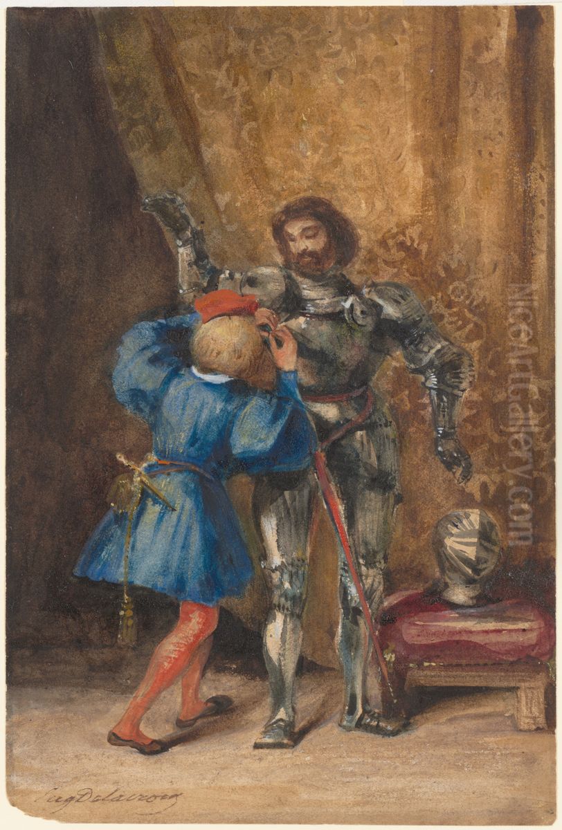 Goetz von Berlichingen Being Dressed in Armor by His Page George Oil Painting by Eugene Delacroix