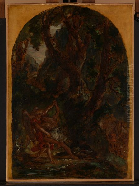 Jacob Wrestling with the Angel Oil Painting by Eugene Delacroix