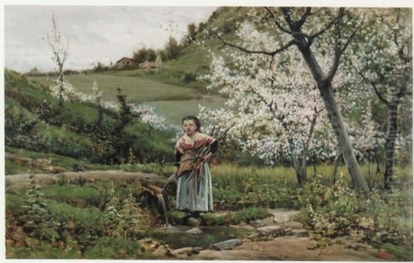Primavera Oil Painting by Joaquim Vayreda i Vila