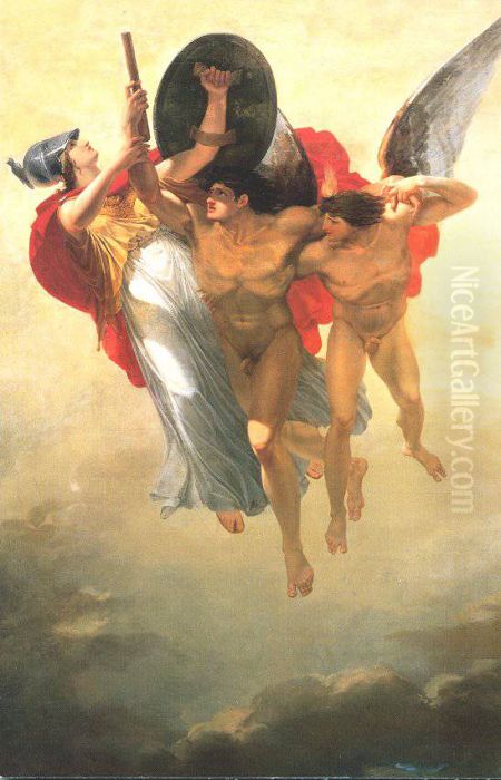 Promethee eleve par le Genie et protege par Minerve derobe le feu au ciel Oil Painting by Jacques Reattu