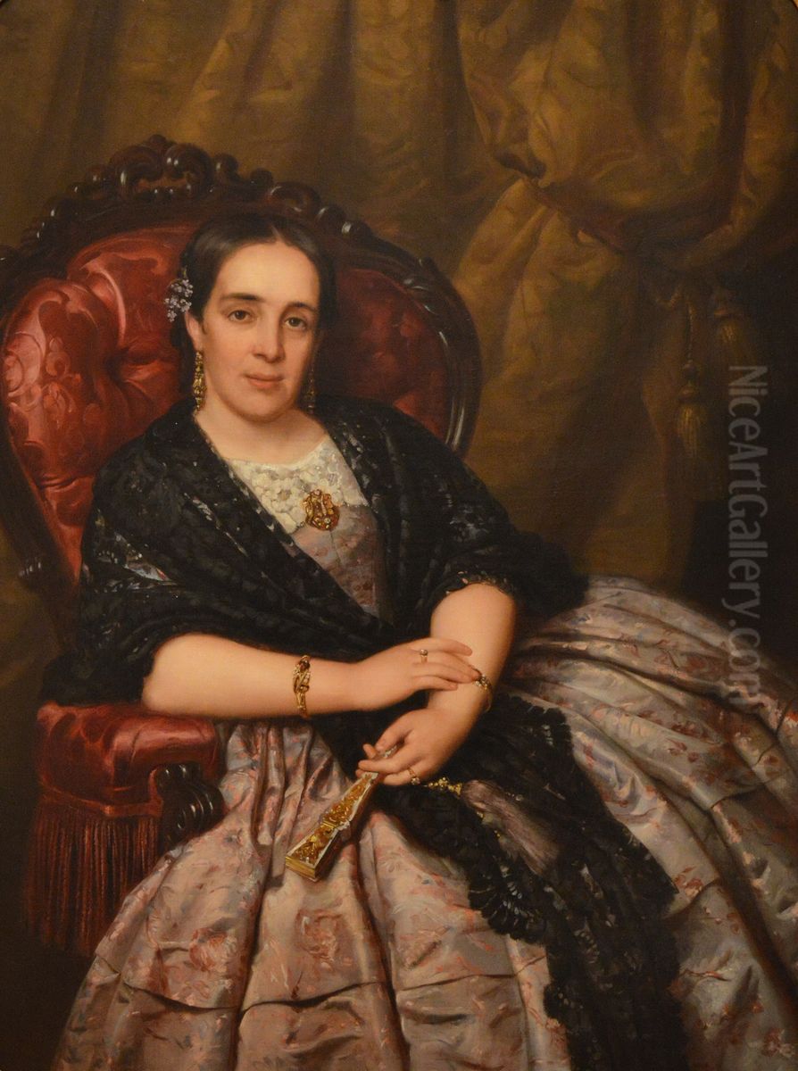 Retrat d'Ana Garcia Izcalbalceta, esposa de l'arquitecte de la Hidalga Oil Painting by Pelegri Clave