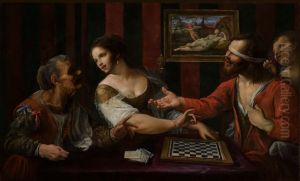Blind love, a man playing draughts with a courtesan