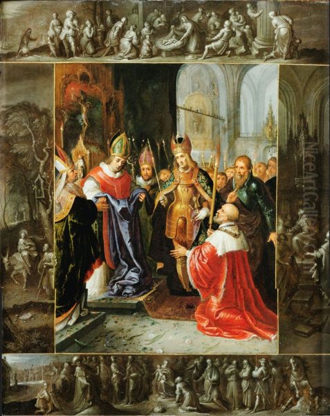 Emperor Charles V shown the Virgin's robes Oil Painting by Frans Francken the Younger