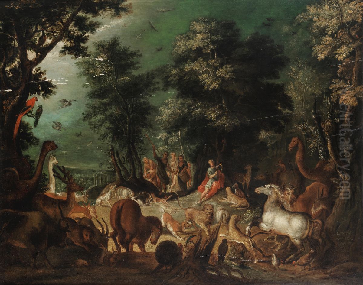 Orpheus charming the animals Oil Painting by Lazarus Van Der Borcht