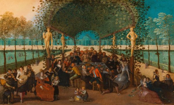 Venus, Bacchus and Ceres in the Garden of Love Oil Painting by Louis de Caullery
