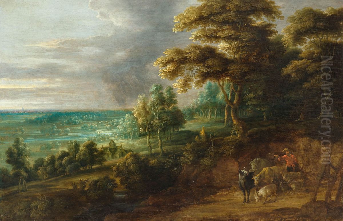 Wooded landscape Oil Painting by Lucas Van Uden