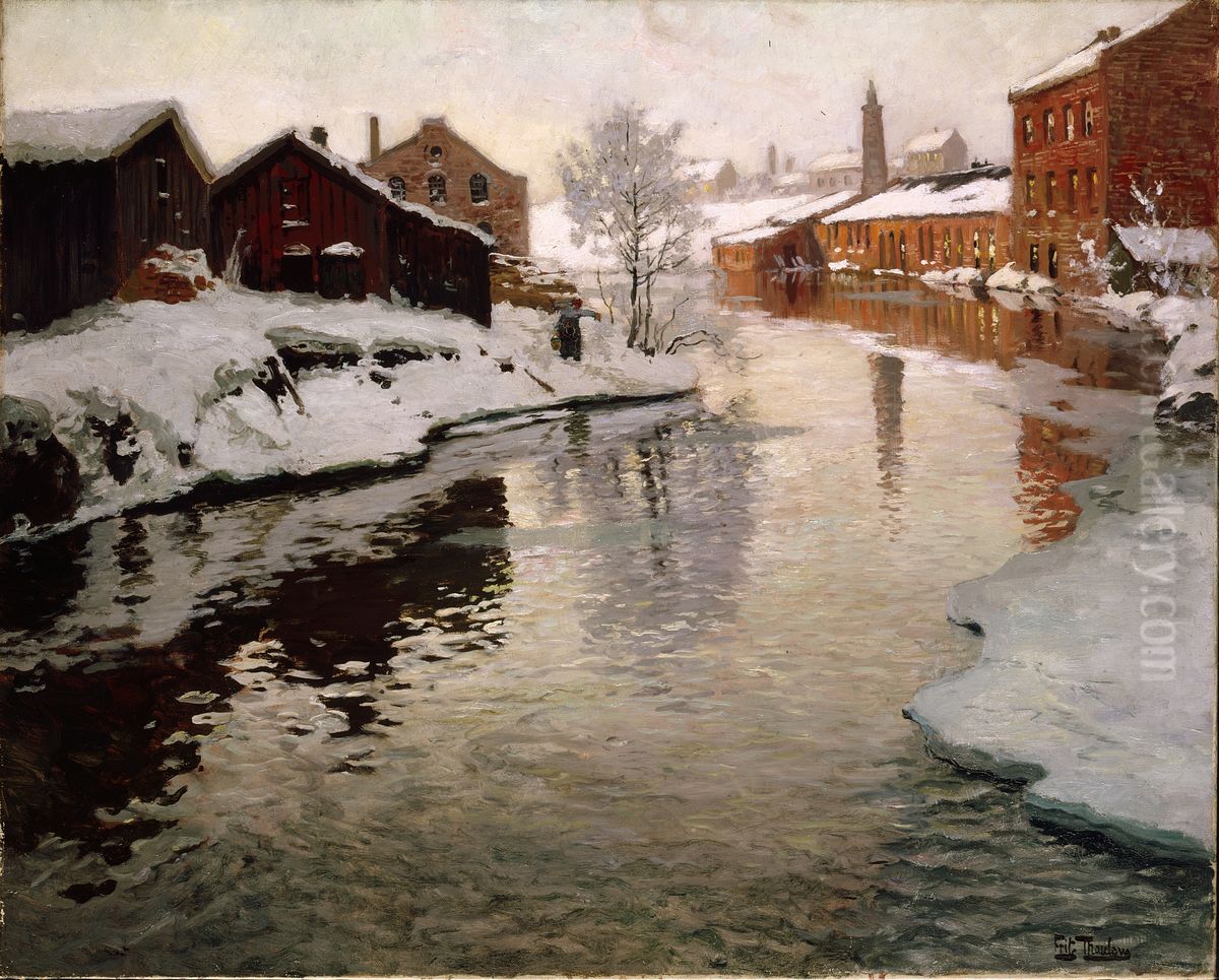 Den gamle fabrikk Oil Painting by Frits Thaulow