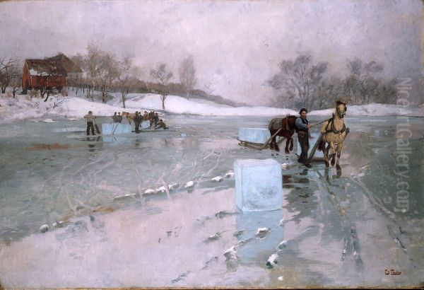 Iskjoring Oil Painting by Frits Thaulow