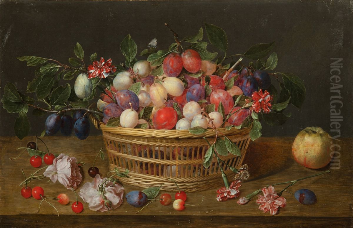 Still-life with plums Oil Painting by Jacob van Hulsdonck
