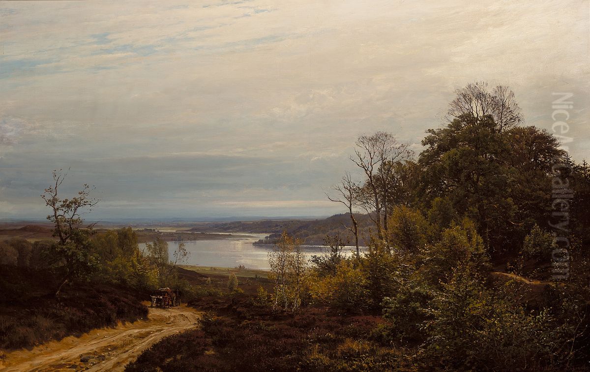 Ox-drawn cart near the Himmelbjerg lakes. Oil Painting by Anders Andersen-Lundby