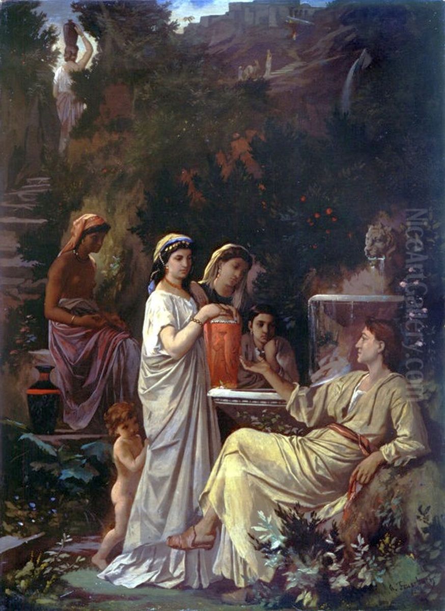 The Storyteller at the Well Oil Painting by Anselm Friedrich Feuerbach