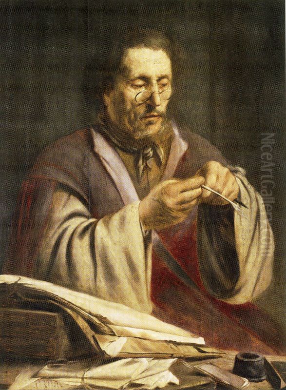 The Quill Cutter Oil Painting by Paulus Lesire