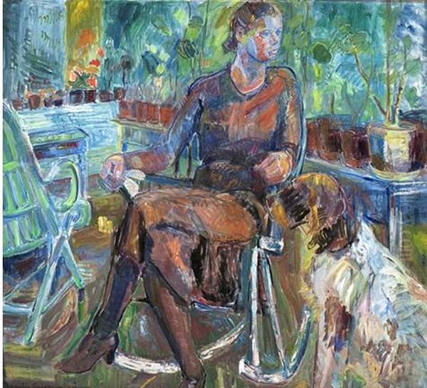 On the porch Oil Painting by Thorvald Erichsen On the porch Oil Painting by Thorvald Erichsen