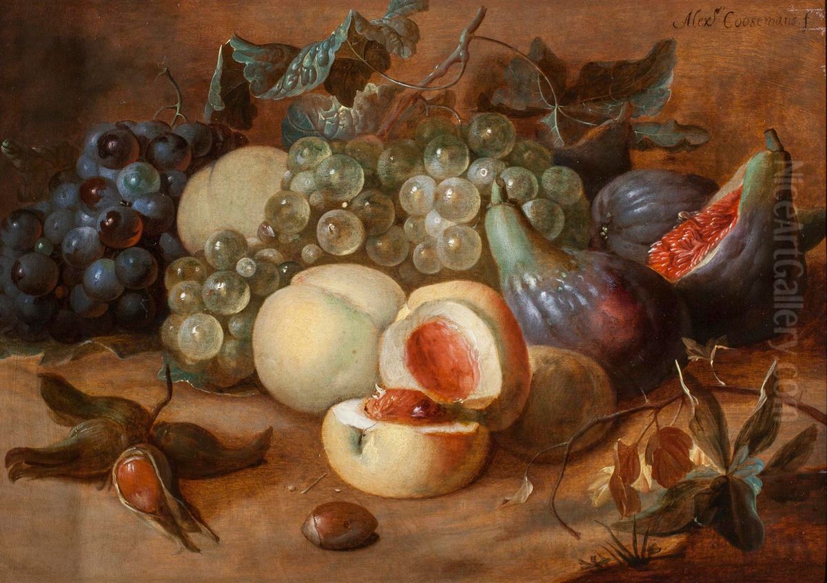 Still Life of Grapes, Figs, Peaches and Hazelnuts Oil Painting by Alexander Coosemans