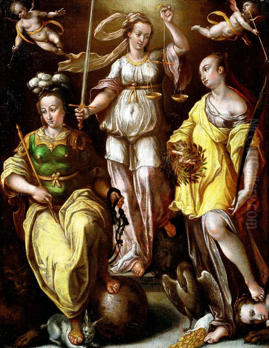 Allegories of Temperentia, Justitia and Liberta Oil Painting by Stradanus