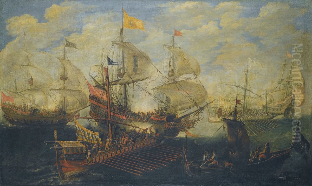 Naval battle between Turks and Christians Oil Painting by Andries Van Eertvelt